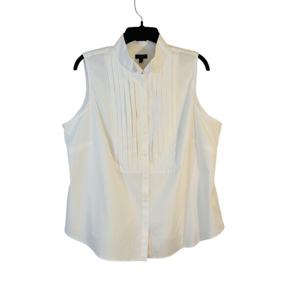 Talbots Tops - Talbots Size 18WP Pleated Front Button Up Tuxedo Blouse Sleeveless